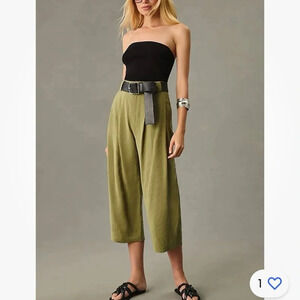Anthropologie pleated cropped trousers Olive Green NWT Barrel Legs